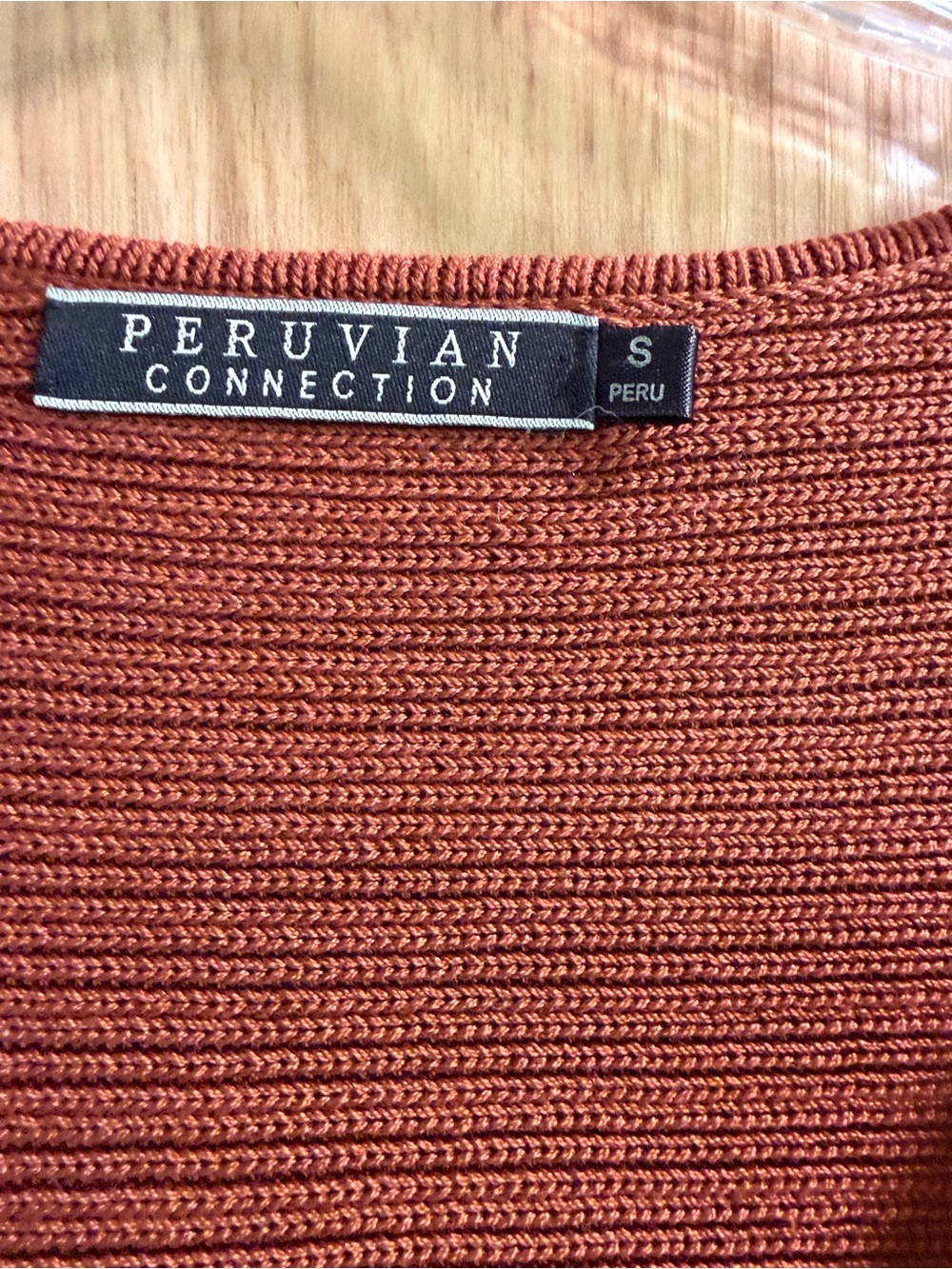 Peruvian Connection Rust Ribbed Open-Front Cropped Women's Cardigan Sweater Sz S - Picture 3 of 8